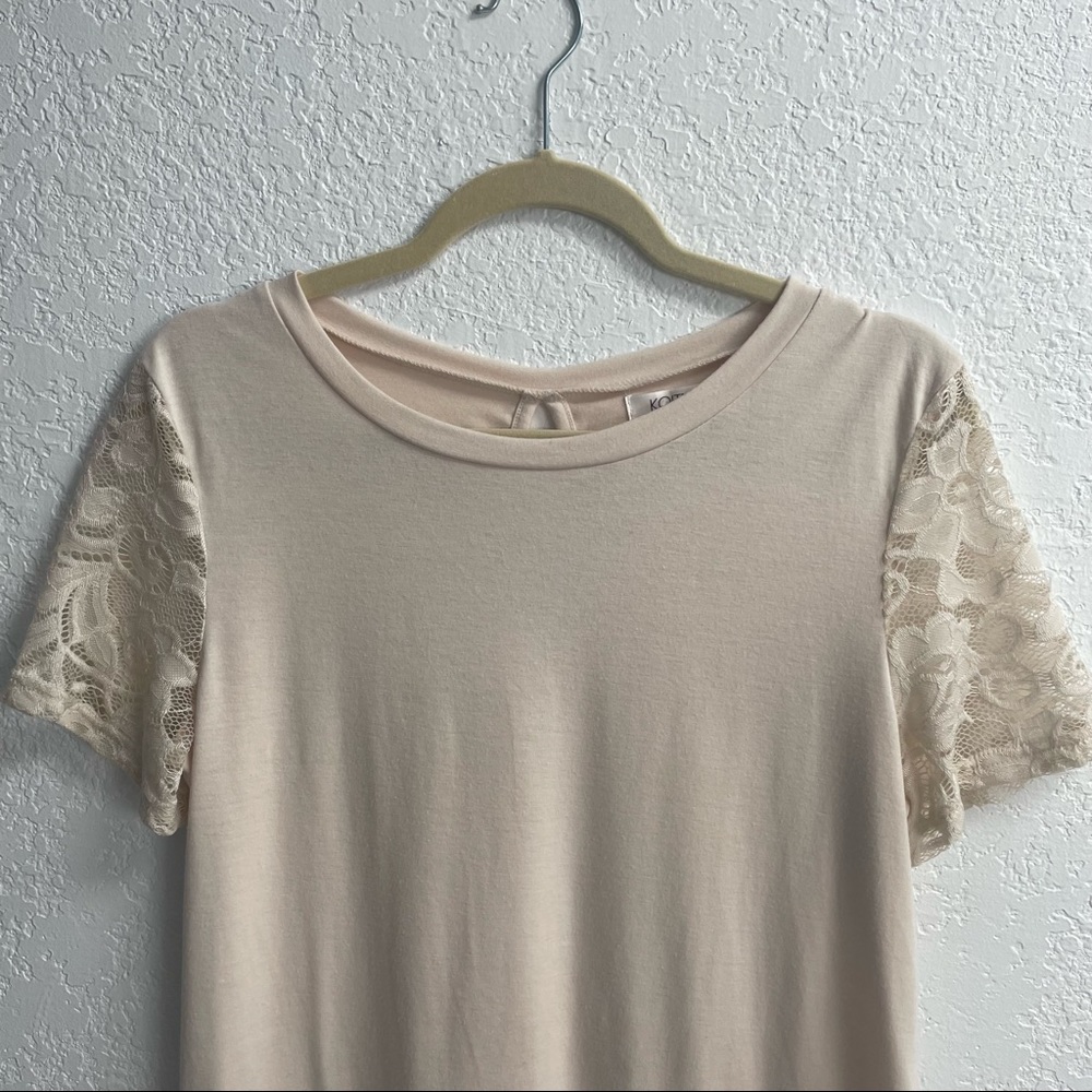 Koitmy Women’s Lace Short Sleeve Round Neck T-Shirt Casual Blouse Tunic Apricot